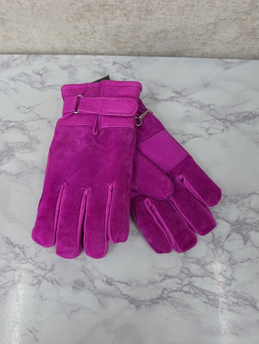 Wilsons Leather Fuchsia Pink Suede Winter Gloves Faux Sherpa Lining